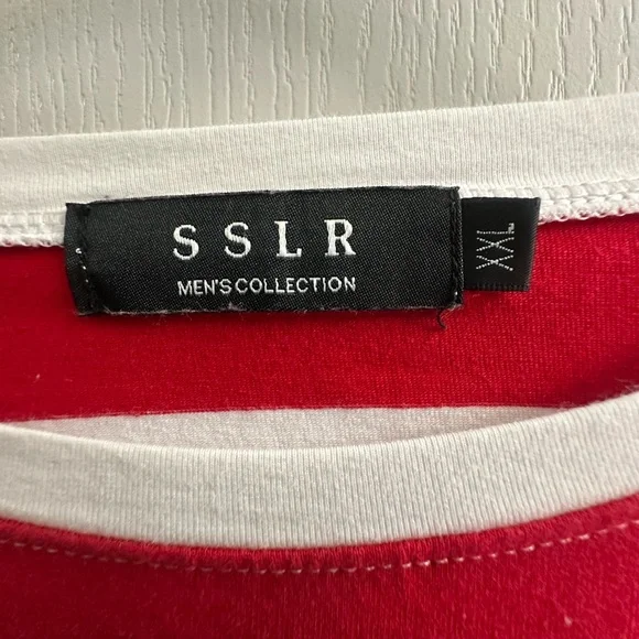 SSLR Men’s Red and White Striped Long Sleeve Shirt Size XXL Casual Crew Neck - Picture 3 of 4